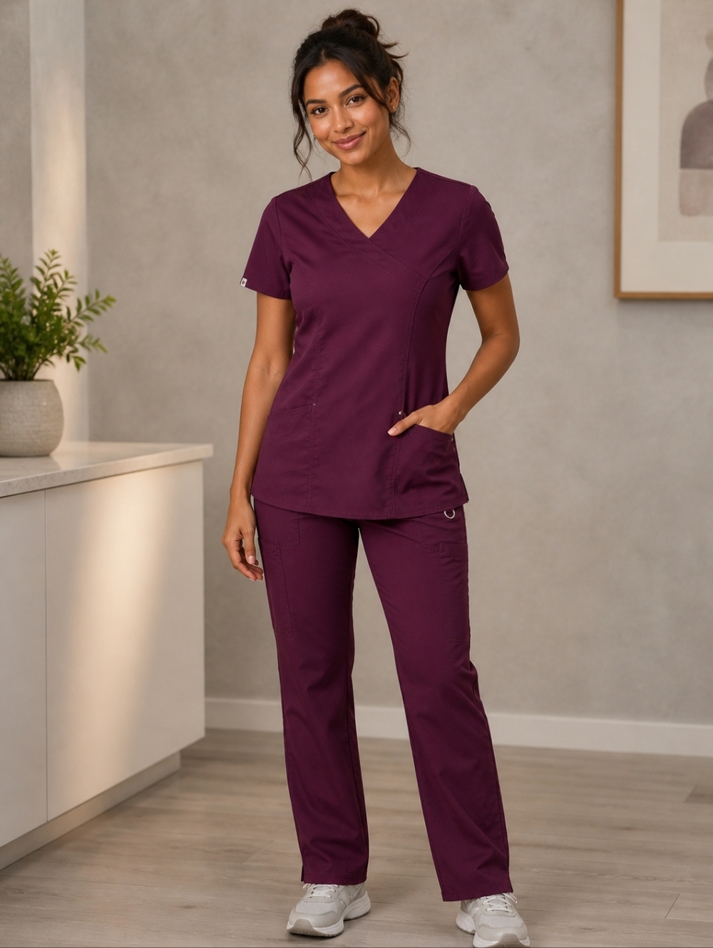 Scrubstar Women's Burgundy Two-Piece Scrub Set - Jogger Pants & V-Neck Top XS